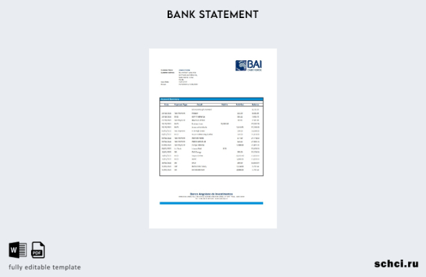 цифровая загрузка шаблона слова банковской выписки Cabo Verde Banco Africano de 